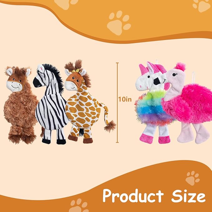 Hollypet Soft Squeaky Dog Toys, Plush No - Mess Chew Toys for Small and Medium Dogs and Non-Aggressive Chews, Puppy Teeth Cleaning Chew Toys, 5 Animal