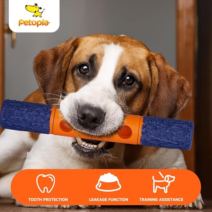 Stick Interactive Dog Toy 9” in Outdoor Dog Toy for Aggressive Chewers Tough Natural Rubber Chew Toys (Blue&Orange)