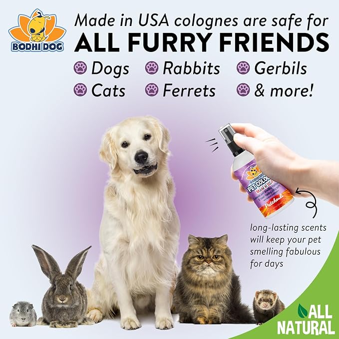 Bodhi Dog Premium Dog Cologne - Deodorizing Dog Perfume & Conditioner for Dogs & Cats - Natural Long Lasting Spray - Keeps Pets Fresh All Day - Gentle & Safe Formula, Made in USA (Patchouli 4 Fl Oz)