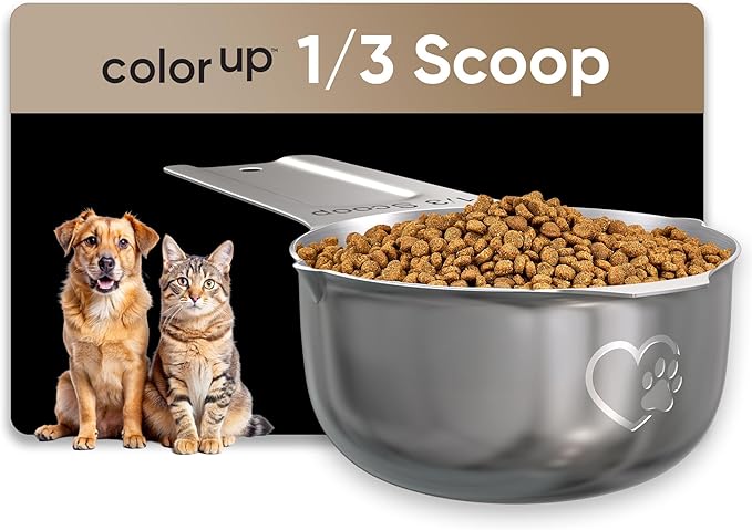 Color Up ⅓ Cup Pet Food Scoop – Stainless Steel Dog Food Scoop Cup – Rust-Resistant, Durable Measuring Scoop for Dogs, Cats, Birds & Rabbits – Ideal for Dry Food & Treats