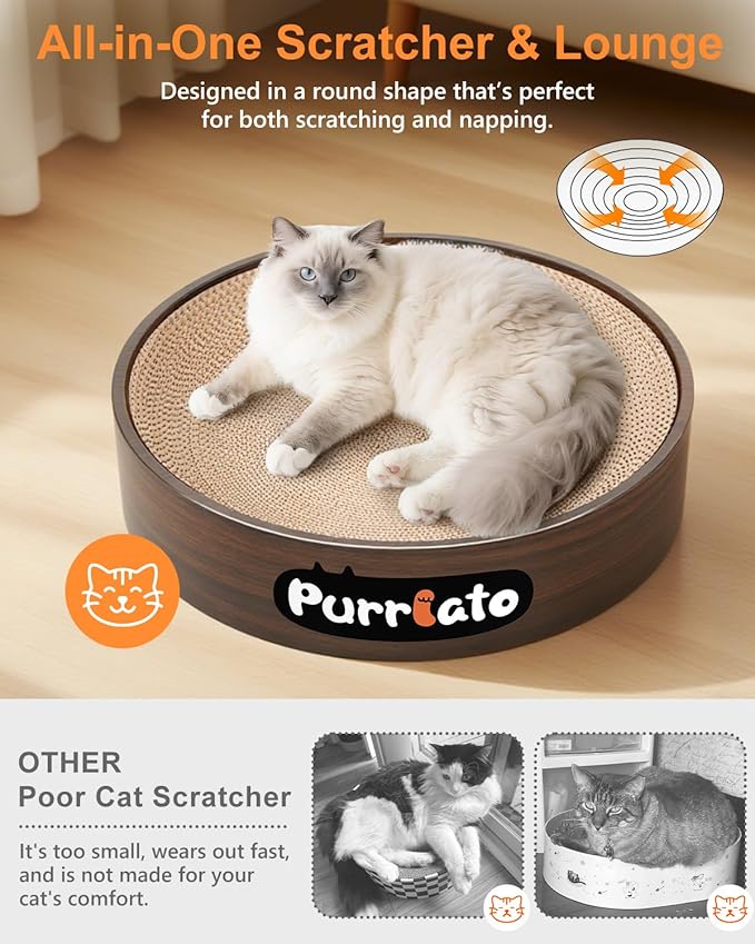 Cat Scratcher, Cardboard Cat Scratchers for Indoor Cats, Large Cat Scratching Board, Round Bowl Cat Scratch Pad Bed (Walnut)