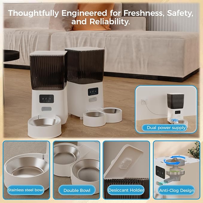 Automatic Cat Feeder with Camera, 5L Smart Dog Food Dispenser with App Control, 1080P Night Vision, Two-Way Audio. 22 Cups Large Hopper, Motion Detection, Timer (5L Single Bowl)