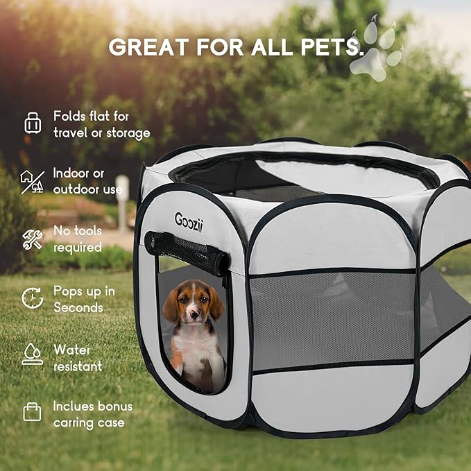 Pet Cat Playpen for Indoor Cats Enclosed, Puppy Dog Play Pen for Outdoor Travel Camping (Small Size, Light Grey)