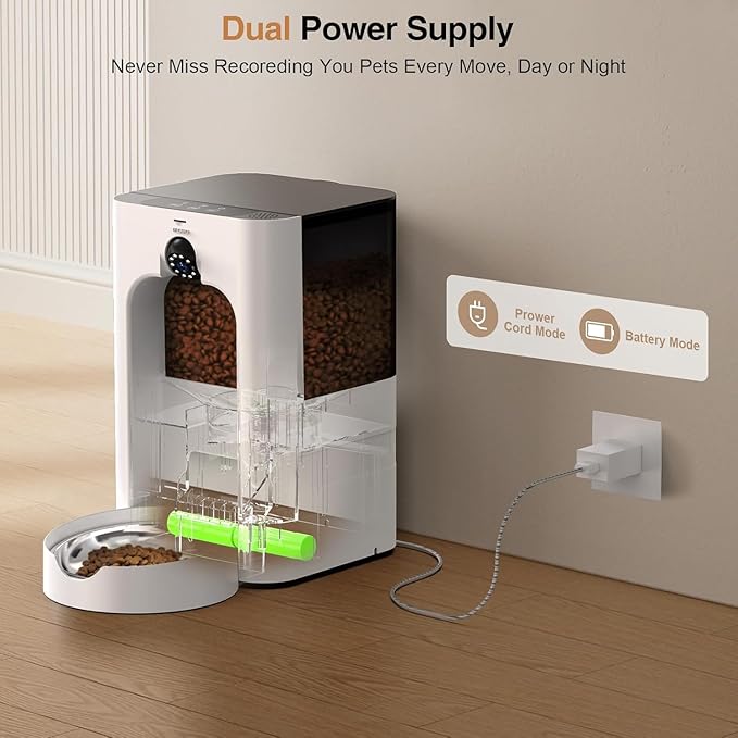 Smart Automatic Cat Feeder with 1080P Camera & Laser Toy, 5G WiFi 5L Pet Feeder for Cats & Dogs, Night Vision, Motion Detection, 2-Way Audio, APP Control, Timed Dry Food Dispenser