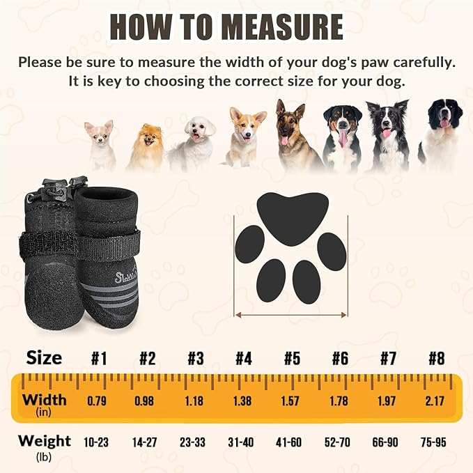 SlowTon Dog Shoes for Medium Large Dogs - Water Resistant Anti-Slip Dog Boots for Hot Pavement Rain Snow,Reflective Dog Paw Protectors for Outdoor Walking, Indoor Hardfloors(Black,5)