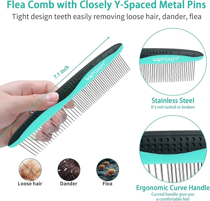 6 PCS Self Cleaning Slicker Brush & Undercoat Rake & Bath Brush & Flea Comb & Pet Comb & Steam Brush for Dogs and Cats,Professional Deshedding Dematting Tool for Long and Short Haired Pets