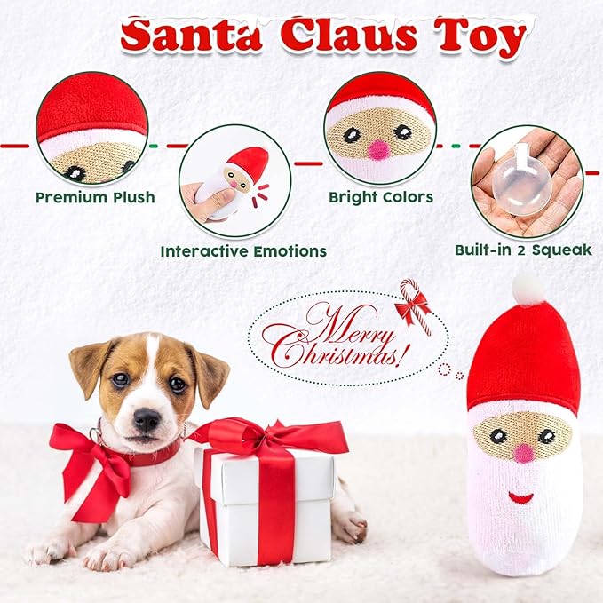 Christmas Dog Toys 9 Pack, Luxury Santa Puppy Chew Toy, Cotton Squeaky Plush Toys for Small Dogs, Durable Interactive Rope Treat Dog Ball and Bones, Rubber Teething Toys for Dogs Gifts