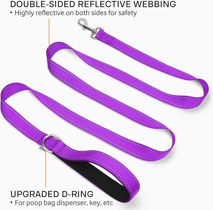 Joytale Dog Leash, 6 FT Double-Sided Reflective, Padded Handle Nylon Heavy Duty Leashes for Medium & Large Dogs Walking, Purple