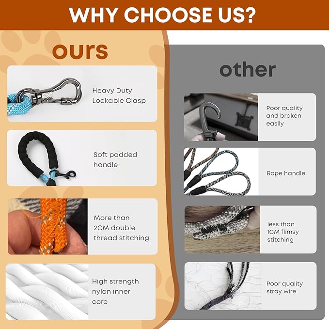 100FT Long Dog Leash for Dog Training, Lockable Hook Reflective Leash, Heavy Duty Dogs Lead Tie Out Rope for Large Medium Small Dogs Outside Walking, Playing, Camping, or Yard