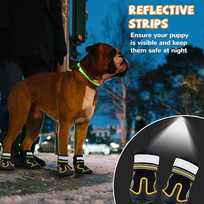 Dog Shoes for Hot Pavement,Dog Boots & Paw Protectors for Large Medium Size Dogs to Prevent Licking,Dog Booties with Reflective for Outdoor,Hiking,Hardwood Floors,Winter Snow(Black Yellow, Size1)