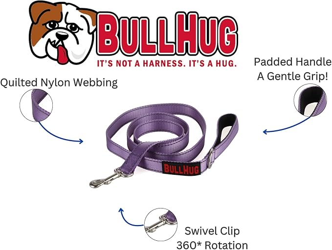 BULLHUG 6 FT Bulldog Leash with Padded Handle. Perfect for Bulldogs, French Bulldogs, Pugs & All Breeds. Leashes for Walking, Training Lead for Bulldogs (Reflective Stitching, Bright RED)
