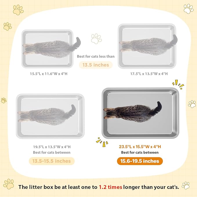 LIHONG Stainless Steel Cat Litter Box,Extra Large Metal Litter Box for Big Cats Kitty Rabbits,No Smell,Non Stick,Easy to Clean(24" Lx16 Wx6 H,XL)