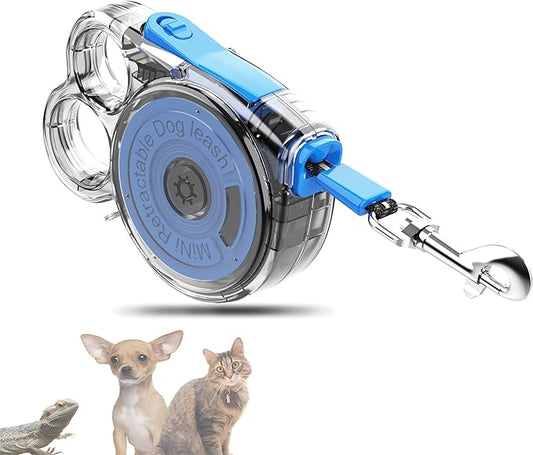 10ft Tangle-Free Retractable Dog Leash with Manual Brake & Transparent Shell, for Small Dogs, Lightweight and Easy Use for Kids and Women (Blue)