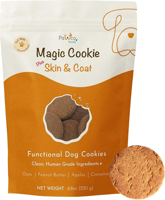 PawCo Dog Treats, Skin & Coat – Supports Skin Barrier & Coat Shine – Crunchy Dog Cookies with Omega-3 & DHA, Peanut Butter & Apple – Functional & Healthy Rewards for Dogs – Magic Cookie – 8.8oz