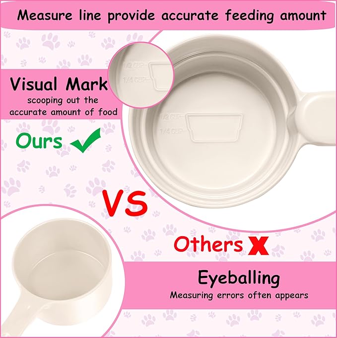 Dog Cat Food Scoop - Pet Food Scoop Dog Food Measuring Cup 1/2 1/4 Cup, Comfortable Long Handle for Easy to Scoop Food, White 1/2 Cup