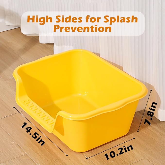 Small Cat Litter Box with High Sides,Cat Litter Pan Tray,High Wall Kitty Litter Box with Anti-Leakage Top Low Entry for Indoor Senior Cats & Multi Cats,Non-Sticky,Easy to Clean (Yellow)