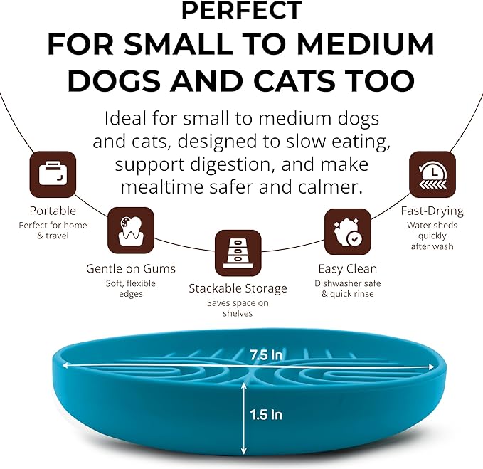 Slow Feeder Dog Bowls, Dishwasher Safe, Non-Slip Base, BPA-Free Slow Eating Dog Bowl (Blue, 1-Pack)
