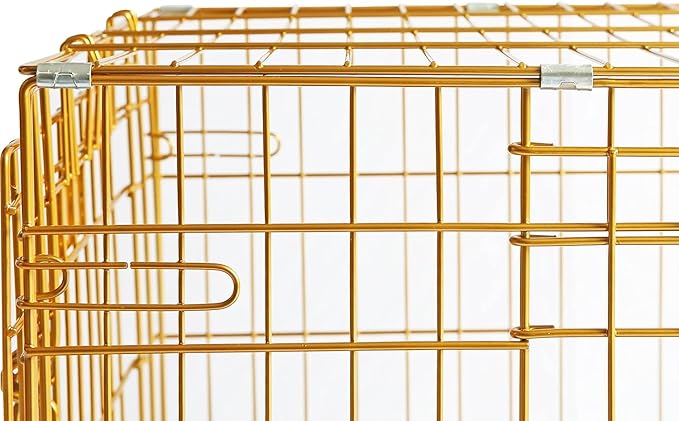HOMEY PET Copper Gold Dog Crate 30 Inch, Portable Folding Metal Wire Dog Kennel Pet Dog Cage with Removable Floor Grid, Pull Out Pan, Double Doors, Handle for Medium-Small Breed Dogs Indoor Travel