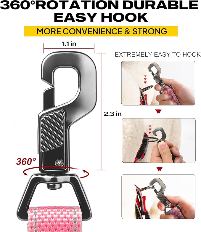 Fida 6 FT Heavy Duty Dog Leash with 2 Comfortable Padded Handles, Traffic Handle & Advanced Easy Snap Hook, Reflective Walking Lead for Large, Medium & Small Breed, Pink