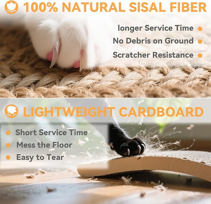 Cat Scratcher Board with Natural Sisal, Interactive Cat Track Toy with Spring Ball – Durable Kitten Scratching Pad for Indoor Cats, Kitty Wooden Cat Toy Stress Relief & Fun Exercise