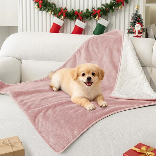 Smiry Waterproof Dog Bed Blanket, Leakproof Pet Throw Blanket for Bed Couch Sofa, Reversible Sherpa Fleece Furniture Protector Cover for Small Medium Large Dogs Cats (Dusty Pink, 32x40 inches)