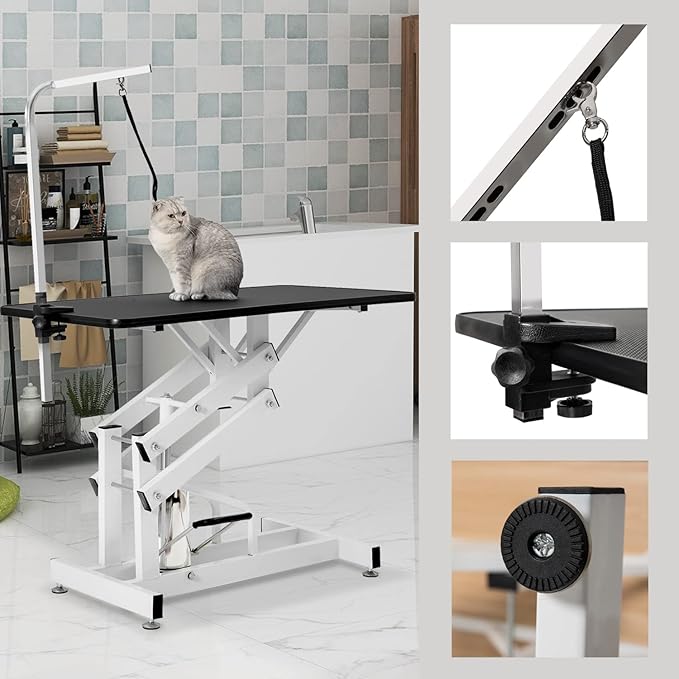 SoarFlash 42.5" Pet Dog Grooming Table,Heavy Duty Hydraulic Grooming Table for Dogs&Cats,Big Size with Adjustable Arm Noose,Maximum Capacity Up to 400lbs (Black)