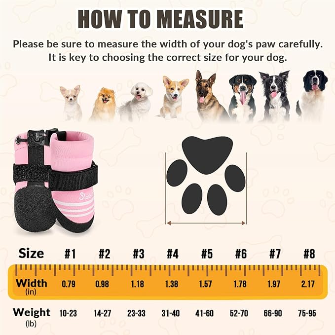 SlowTon Dog Shoes for Medium Large Dogs - Water Resistant Anti-Slip Dog Boots for Hot Pavement Rain Snow,Reflective Dog Paw Protectors for Outdoor Walking, Indoor Hardfloors(Pink,2)