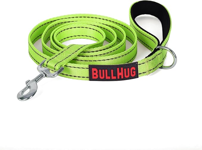 BULLHUG 6 FT Bulldog Leash with Padded Handle. Perfect for Bulldogs, French Bulldogs, Pugs & All Breeds. Leashes for Walking, Training Lead for Bulldogs (Neon Green)