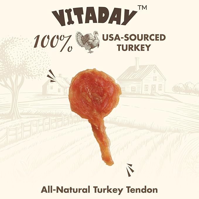 Turkey Tendon Lollipop Pack of 4, 100% Natural, USA-Sourced Turkey Tendon, High-Protein, Low-Fat, Grain Free, Chew, Rawhide Alternative, Hypoallergenic Puppy & Dog Treats