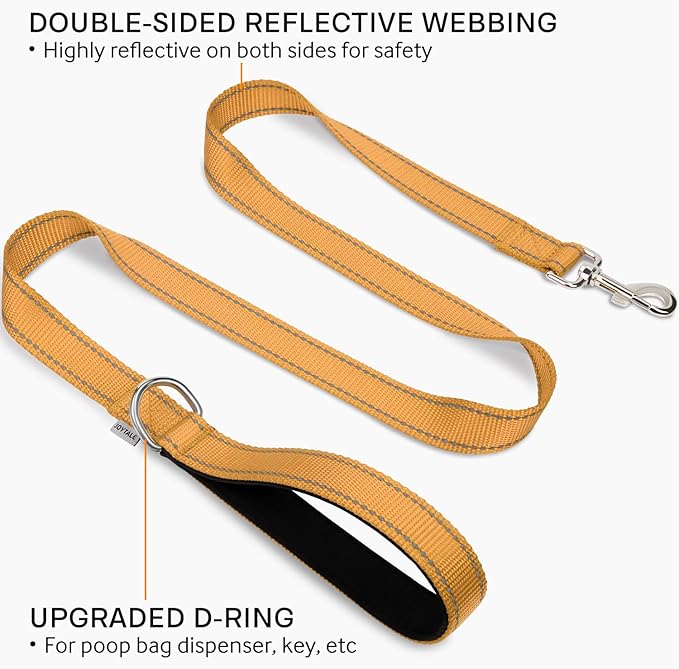 Joytale Double-Sided Reflective Dog Leash, 6 FT/5 FT/4 FT, Padded Handle Nylon Heavy Duty Leashes for Small & Medium Dogs Walking, Khaki, 5FT