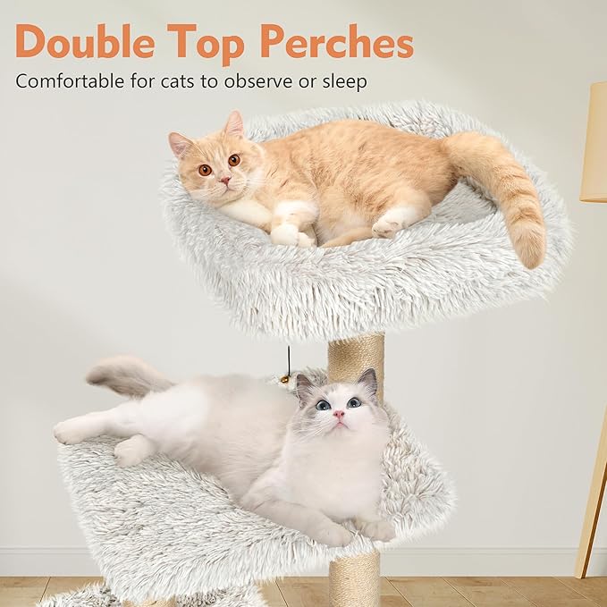 KAMABOKO 41" Tall Cat Tree - Wooden Cat Trees Tower with Cat Condo, Hammock & Top Perch, Modern Tall Cat-Tree w/Natural Sisal Posts for Climb Scratch Play Rest