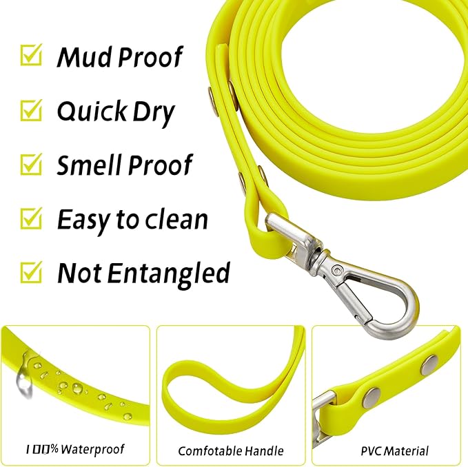 Waterproof Long Dog Training Leash 30ft Outdoor PVC Dog Leashes Great for Large Medium Small Dog Training Lead,Beach,Yard,Play,Camping(Yellow