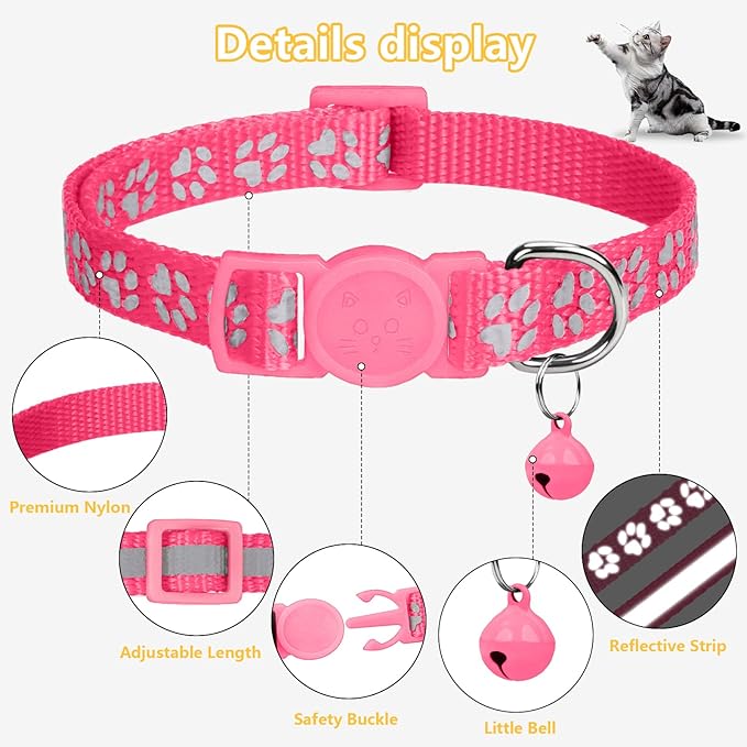 Taglory Kitten Collar Breakaway with Bell, 2 Pack Girl Boy Pet Kitten Collar Adjustable 6-8 Inch for 2-6 Months Cat, Pink