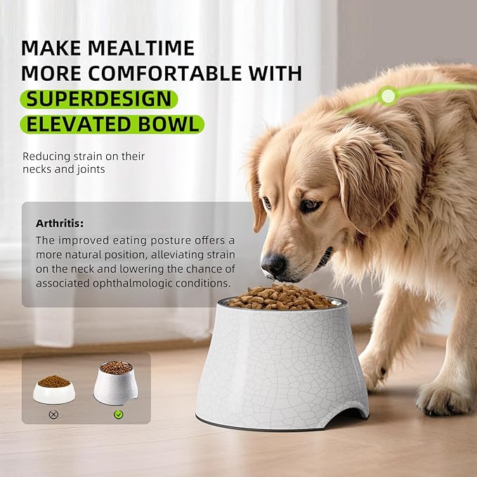 Elevated Dog Bowls with Stainless Steel Bowl, Prevention of Vertebrae Disease Dog Food Bowl, Non-Slip and High Capacity Pet Bowls Crackle Design S/1 Cup