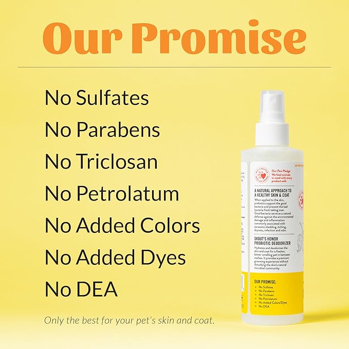 SKOUT'S HONOR Probiotic Pet Deodorizer Spray- Hydrating Daily-Use with Avocado Oil & Omega-3s, Microbiome Friendly Certiified, Paraben & Sulfate-Free, 97% Natural, 8oz, Honeysuckle, 2-Pack