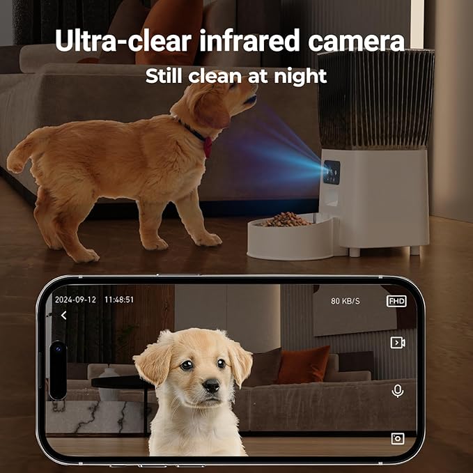 Automatic Cat Feeder with Camera, 5L Smart Dog Food Dispenser with App Control, 1080P Night Vision, Two-Way Audio. 22 Cups Large Hopper, Motion Detection, Timer (5L Double Bowl)