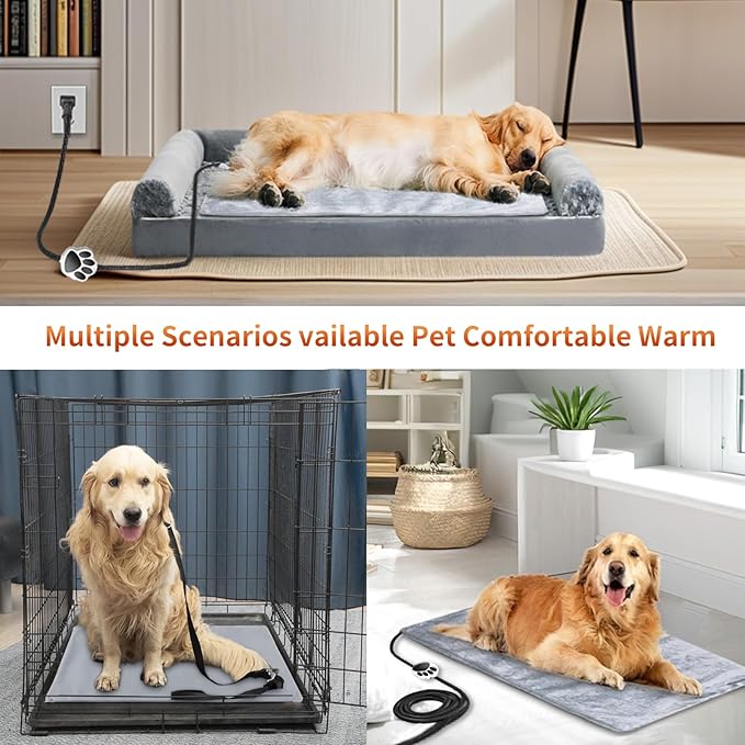On/Off Switch Electric Pet Heating Pad with Chew Resistant Cord and Machine Washable Cover,Indoor Heated Pet Bed Warmer,for Cat Beds and Dog Beds 90x60cm