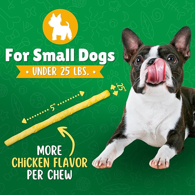 Chicken Basted Rawhide Twist Sticks Dog Treats – 125ct. Premium Rawhide Chew Sticks – Long Lasting Chicken Flavored Chews for Small Dogs Made in USA with Natural Beef Hide