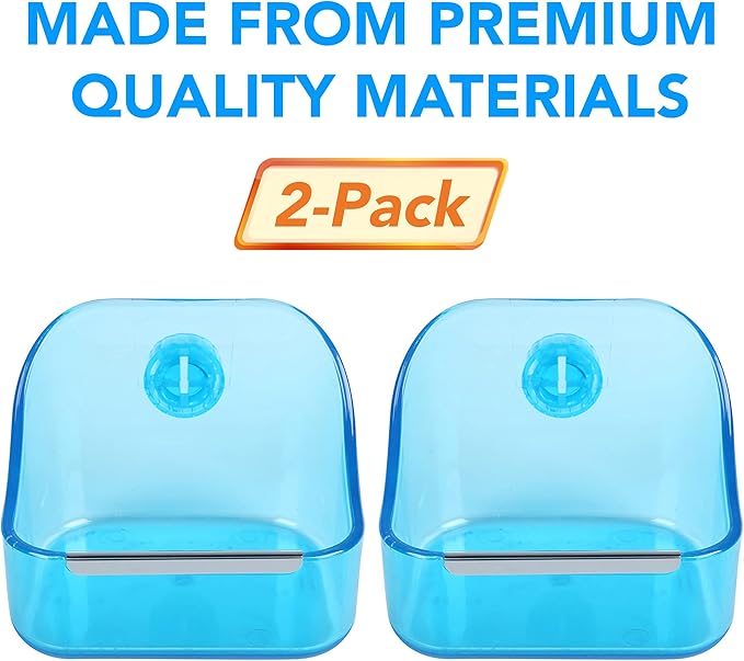 (2 Pack) 5" x 3-3/4" x 4" CalPalmy Food and Water Bowl for Rabbit, Chinchilla, Guinea Pig - The Best Tip-Proof, Clip-On Food Dishes for Rabbits and Small Pets