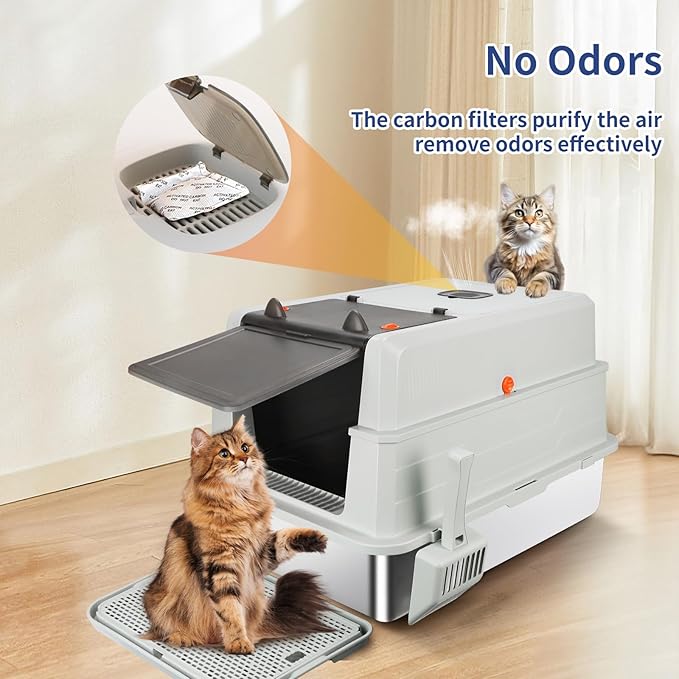 Extra Large Stainless Steel Litter Box with Lid, 28"L x 20"W x 17"H XXXL Enclosed Metal Cat Litter Box with Litter Scoop & Foot Pedal, Odor Control,Easy Cleaning for Big Cats, Multiple Cats