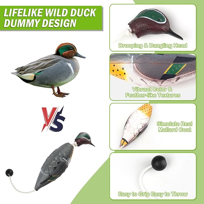 Archerest Dead Duck Dove Pheasant Dummy Bumper Toys for Waterfowl Hunting Retriever Dog Training, Floating Mallard Dummy Trainer Outdoor Soft Durable Realistic Fowl