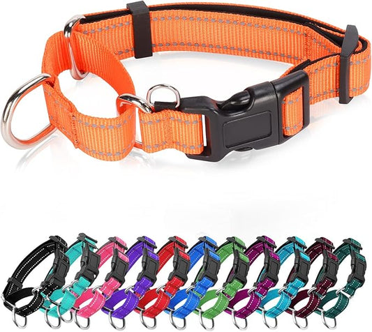 Reflective Martingale Dog Collars. Dog Collar with Quick Release Buckle. Adjustable Soft Padded Breathable Nylon Pet Collar Suitable for Puppies for Small Medium Large Dogs.
