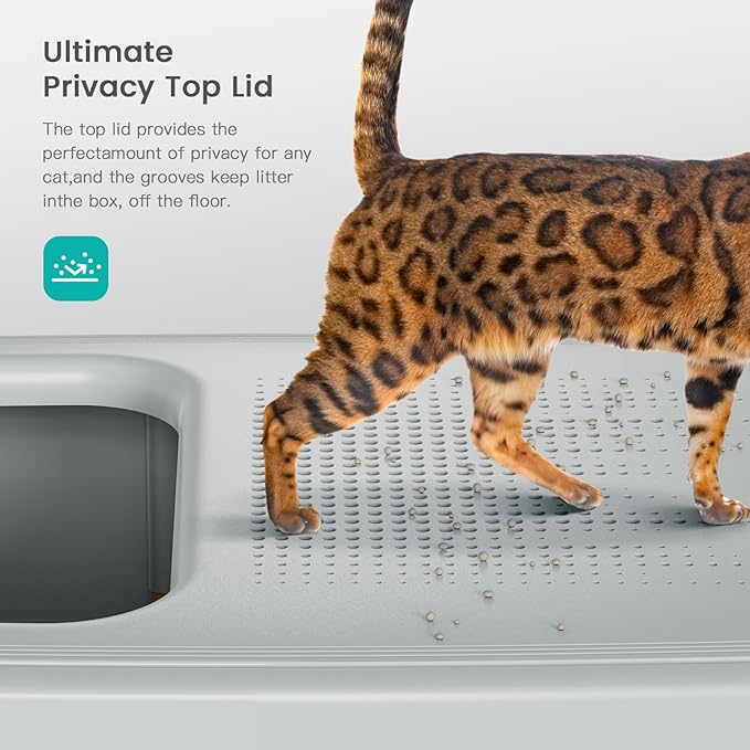 XL Stainless Steel Cat Litter Box Top Entry Extra Large Metal Litter Box with High Side for Big Cats, Multiple Cats, No Odor, Easy to Clean, Anti-Urine Leakage, Dog-Proof, Non-Sticky（Grey）