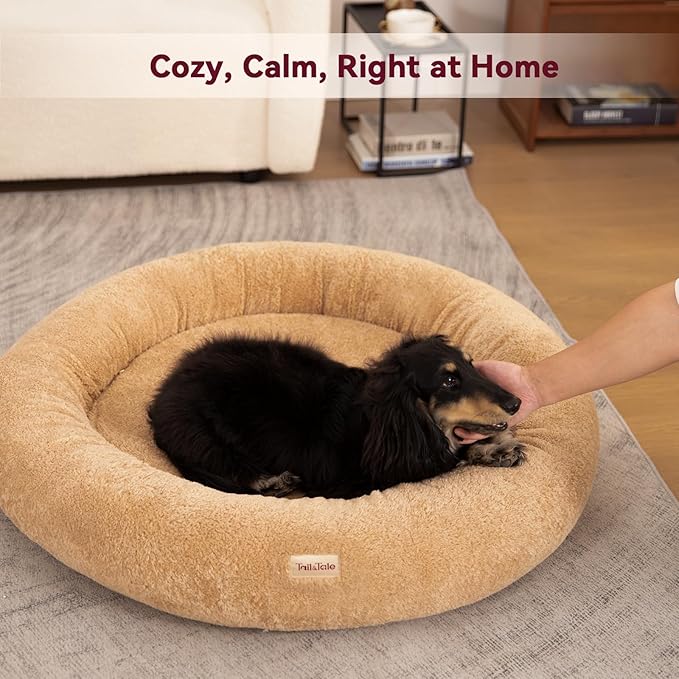 Self-Warming Calming Donut Dog Bed for Medium Dogs – Orthopedic Memory Foam Round Dog Bed, Anxiety Relief & Joint Support, Waterproof Liner, Washable Removable Cover, Non-Slip Bottom, Plush Bolster