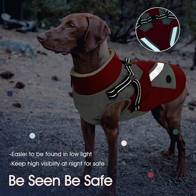 IECOii Dog Coats for Small Dogs Winter Harness Zip Up- Red, XSmall - Warm Polyester Lined Small Dog Winter Coat with D Ring, Waterproof Puppy Coats，Dog Snow Jackets Snowsuit Chihuahua Papillon Maltese