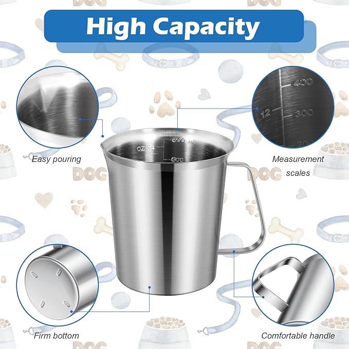 3 Cup Dog Food Scoop 304 Stainless Steel Dog Food Measuring Cups for Cat or Bird Pet Foods, Injection Molded and Dishwasher Safe (3 Cups)