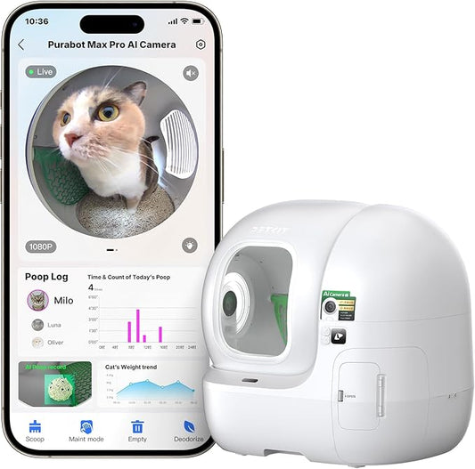 PETKIT 2025 New Purobot Max Pro Cat's Facial Recognition AI-Camera Automatic Cat Litter Box, 210° Wide Angle, 5G WiFi App Control Self Cleaning Cat Litter Box Large, Odor-Free & Integration Safety