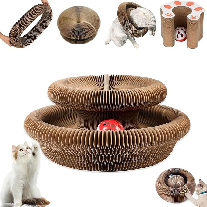 1PC Kitty Curls Cat Scratcher,Magic Organ Cat Toy,Cat Scratcher for Grinding Claw Cardboard Cat Toys,Interactive Scratch Pad with Toy Ball