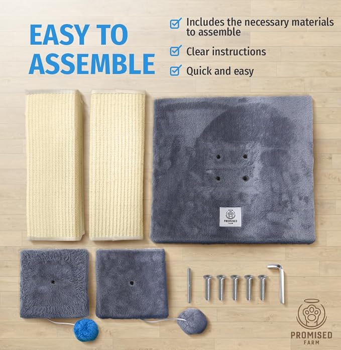 Tall Cat Scratching Post 32 Inches - Protects Furniture - Durable and Sturdy Design - Aesthetic Cat Accessories Essentials Grey/Blue