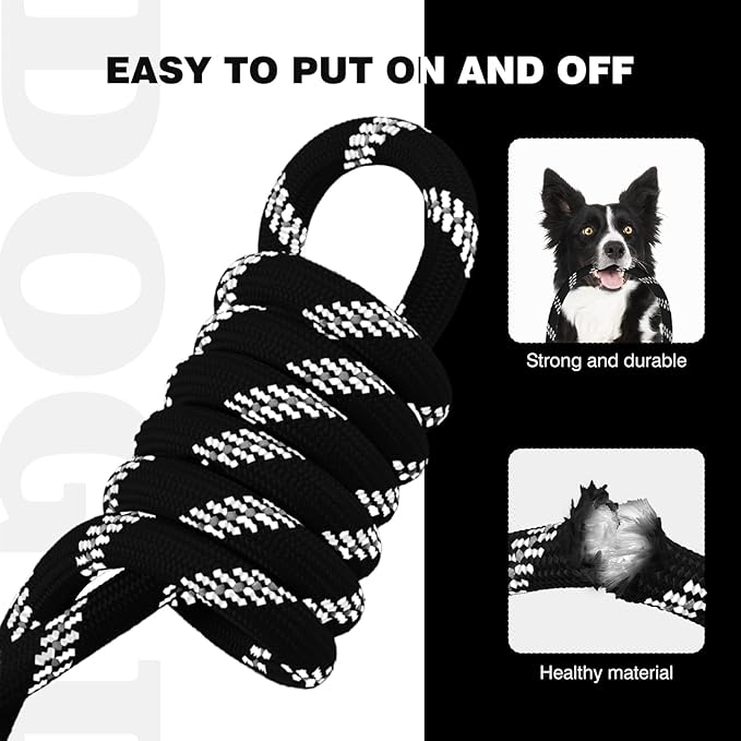 lynxking Slip Lead Dog Leash Reflective, Heavy Duty Comfortable Strong Rope for Large Medium Small Dogs No Pull Pet Training (Black, Large 1/2in x 6ft-Slip Lead)